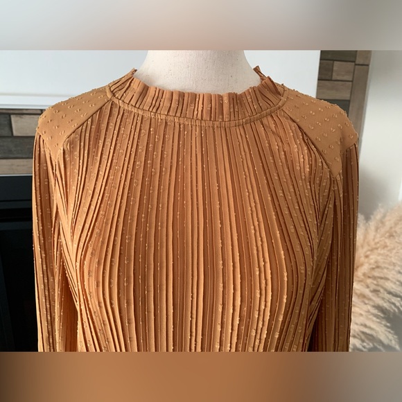 NWT Sezane Sibie Pleated Mock Neck Blouse Gold Size 38 (US 6) - Picture 4 of 9